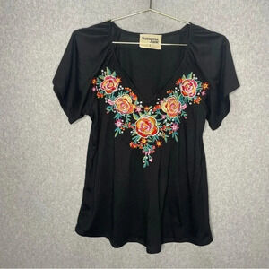 Savanna Jane Floral Embroidered V Neck Top